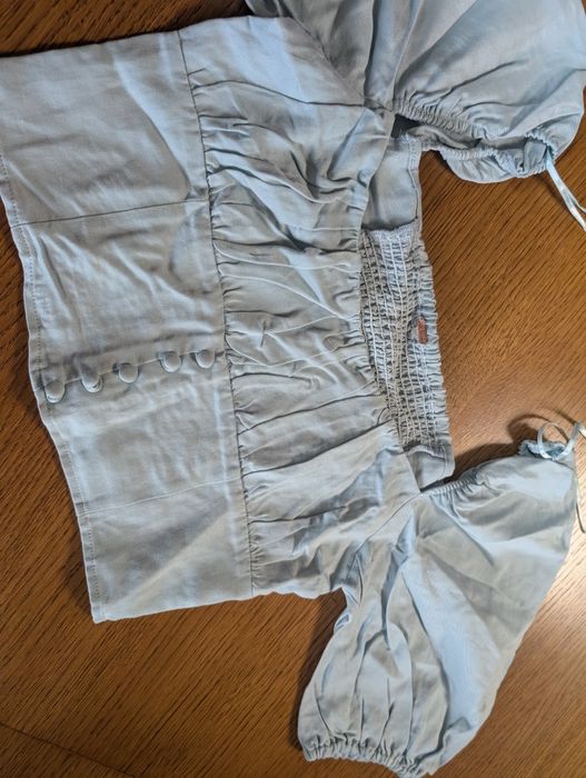 Jeansowy top hiszpanka bufiaste rękawy Boho Free People