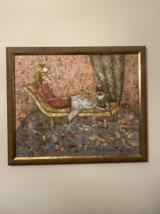 Obraz olejny na płótnie Kobieta z kotem