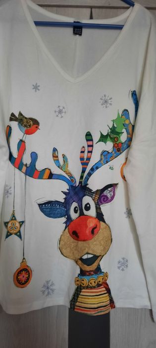 Biała bluzka,z renifetkiem