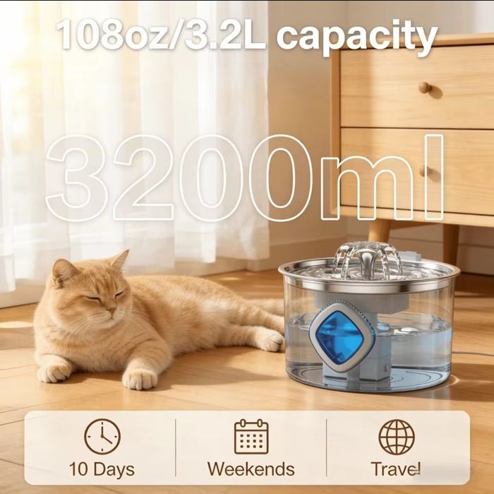 Тихий гарний фонтан для котика 3.2 л нержавіюча сталь.