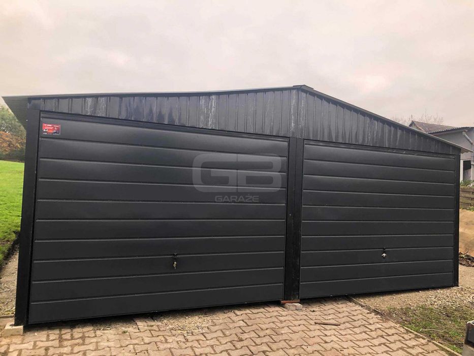 Garaż blaszany 6x6 wolnostojący 2x Brama uchylna dwuspadowy GB191