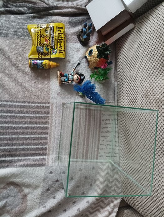 Akwarium 20/20/25cm z akcesoriami i pokarmem
