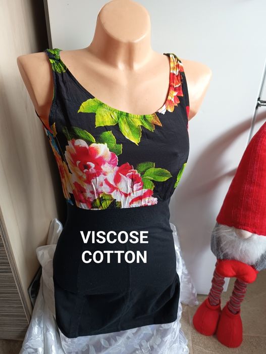 Sukienka czarna w kwiaty S 36 wiskoza bawełna do biura letnia impreza