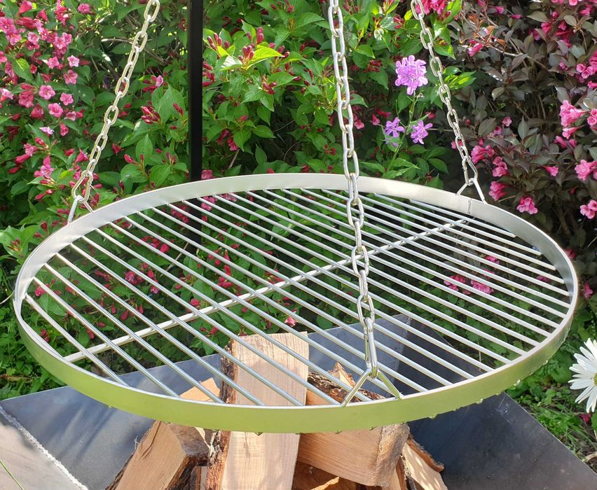 Grill nierdzewny trójnóg 225cm +2 ruszty 90 i 50cm + kołowrotek zestaw