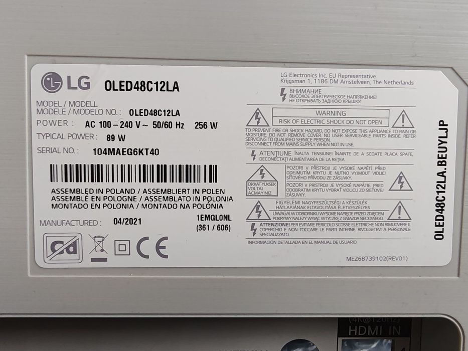 TV LG OLED48C12LA na części
