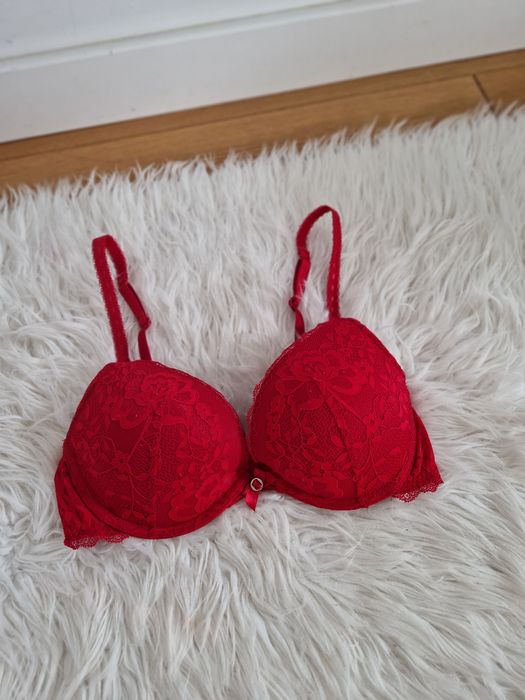 Hunkemoller 32C 70 C biustonosz stanik push up czerwony