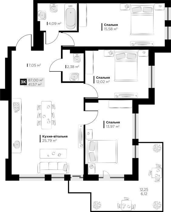 Продаж 3 кім квартири Perfect Life Винники 87 м2 від забудовника