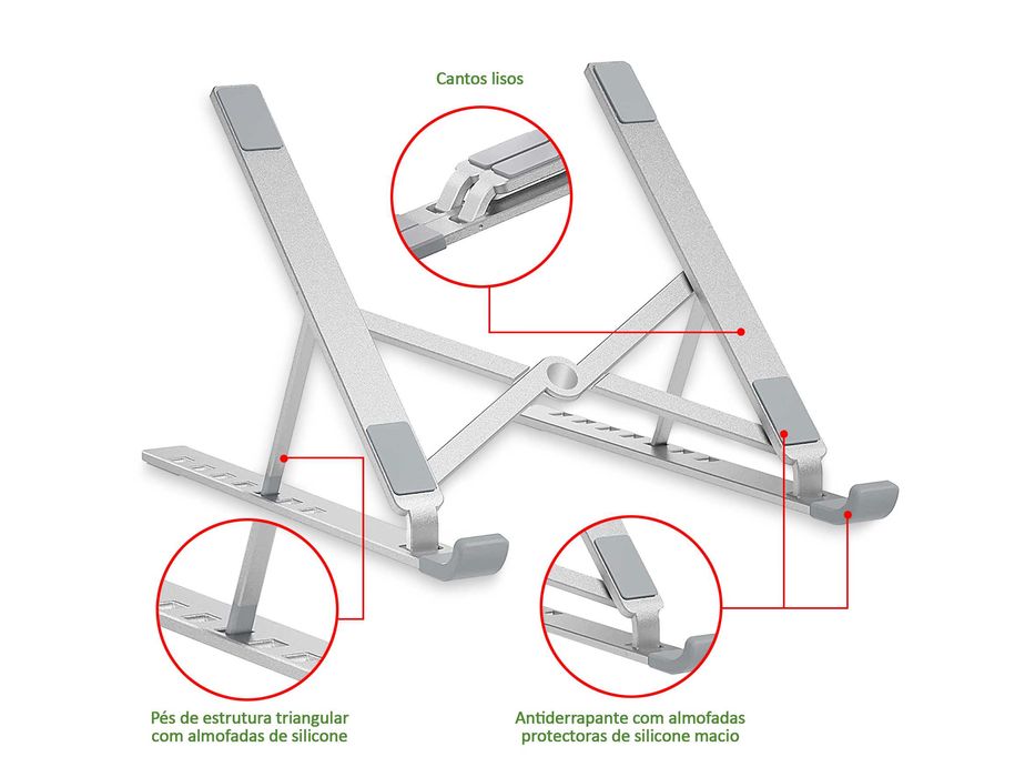 Suporte e base de Alumínio para Portáteis, Notebook, Tablets e Kindle