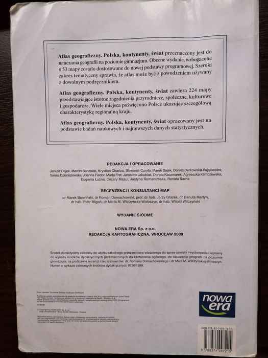 Atlas Geograficzny Polska, kontynent, świat; gimnazjum; nowa era