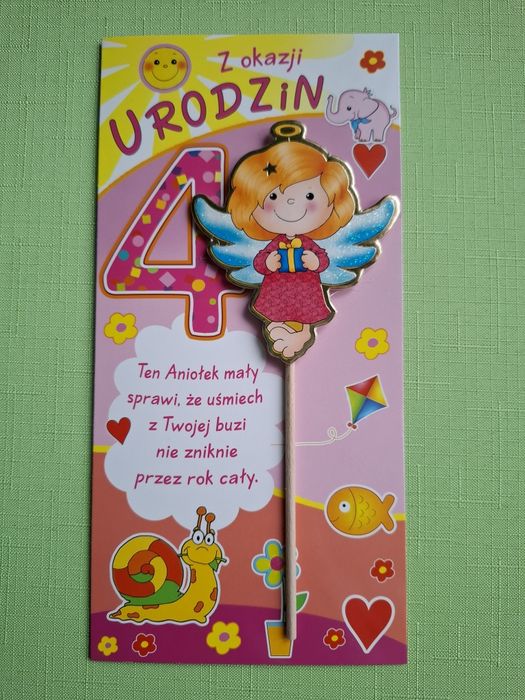 Kartka na 4 urodziny z aniołkiem dla dziewczynki