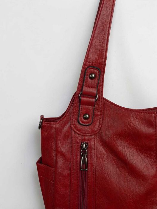 Czerwona Torebka Shopper Bag Skóra Ekologiczna Duża Na Ramię