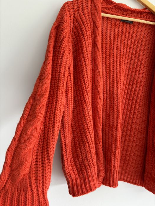 Primark pomarańczowy sweter, Kardigan warkocz splot M L