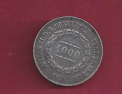 BRASIL  1.000 REIS  1859 Com Solda     PRATA 916,6