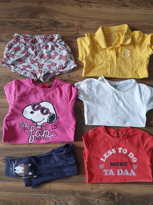 Zestaw ubrań dla dziewczynki, snoopy, bluza, legginsy, koszulki r.116
