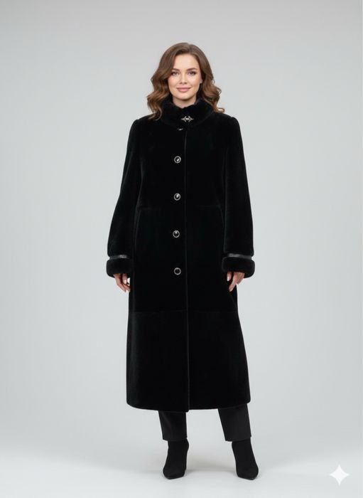 Довга шуба натуральний мутон чорна нова L