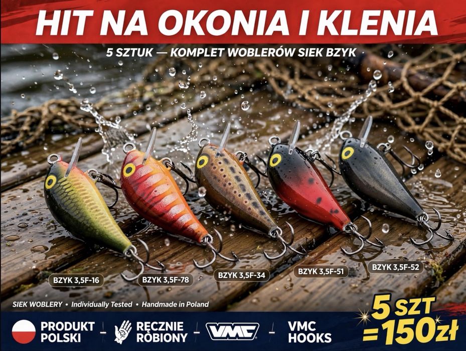 SIEK Woblery BZYK 3,5cm 2,3g - 5 szt- Zestaw- Recznie Robione- VMC