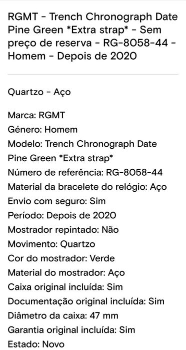 Relógio RGMT, estilo militar cronógrafo, novo