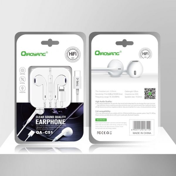 Auriculares Estéreo QA-C51 com Conexão Type-C