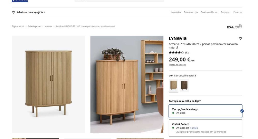 Armário LYNGVIG 90 cm 2 portas persiana cor carvalho natural