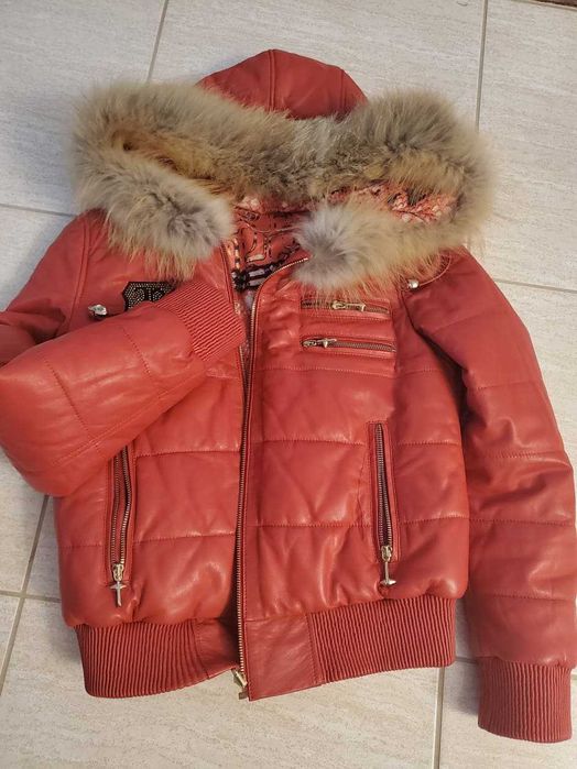 Kurtka z naturalnej skóry -Unikatowa czerwona