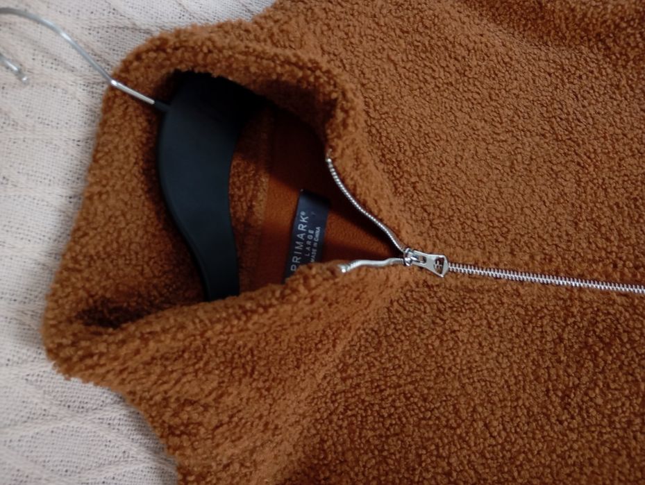 PRIMARK L nowa kurtka baranek miś w kolorze brązowym musztardowym