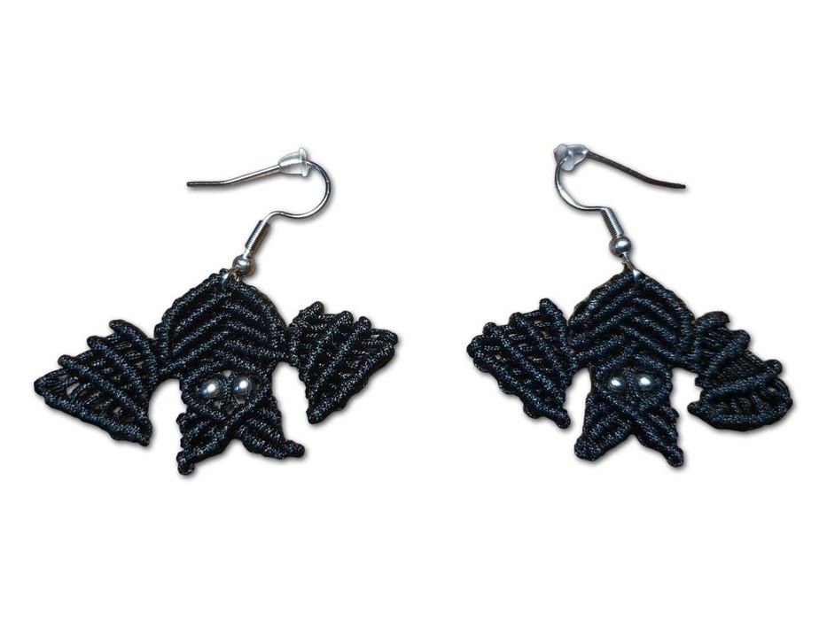 Kolczyki ze sznurka handmade stal nierdzewna nietoperz Helloween