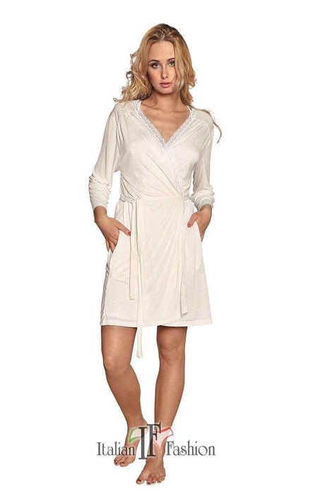 Italian Fashion szlafrok IRIS z rękawem 3/4 kolor ecru S,L  i XL