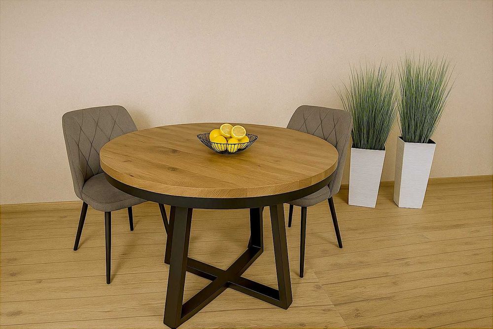Stół Dębowy Okrągły LOFT, 100% Lite Drewno, Różne Wymiary, Rozkładany.