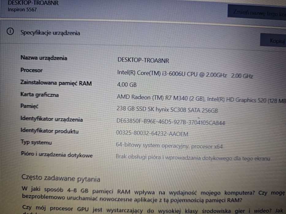 Laptop DELL Intel I3  SSD Radeon