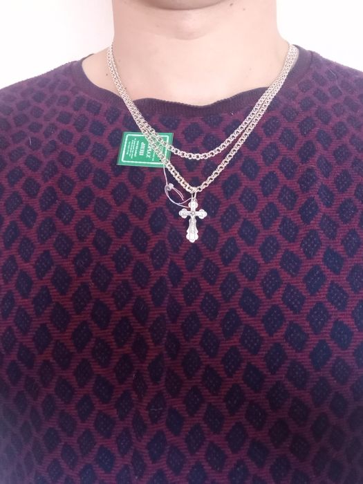 Комплект срібний ланцюжок та хрест 925 проба ланцюг хрестик кулон