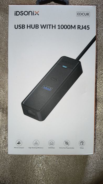 Концентратор Idsonix USB 3,0 1000 Мбит/с Ethernet с разветвителем USB