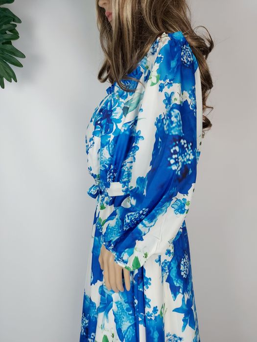 Nowa piękna sukienka maxi w kwiaty hiszpanski dekolt odkryte ramiona