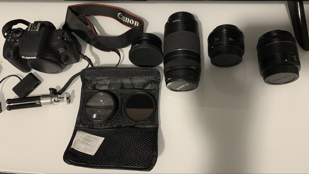 Canon 800d EOS com 4 lentes