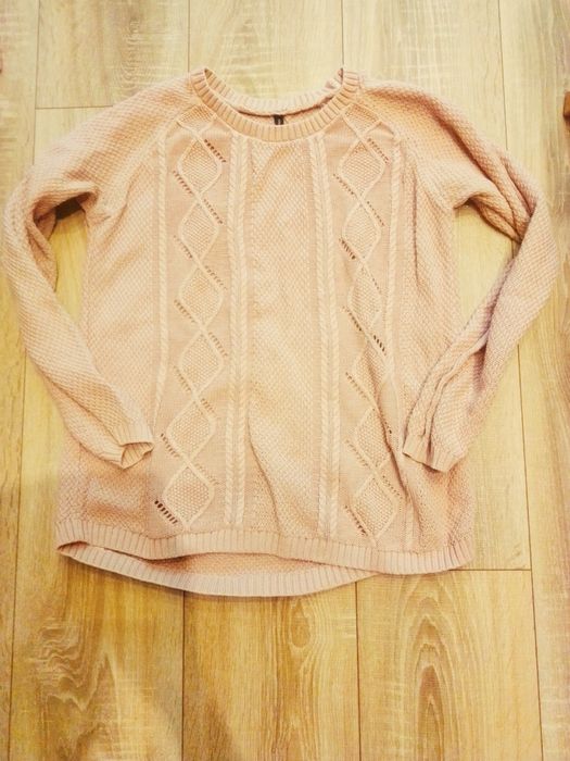 Sweter Stradivarius ażur pudrowy róż