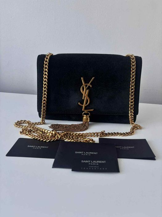 Torebka Saint Laurent czarna na ramię Suede chain bag