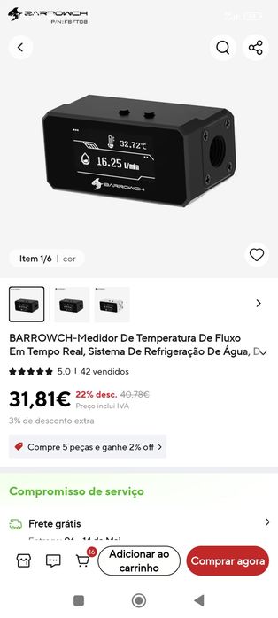 Medidor de temperatura da água do pc