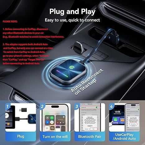 Wireless CarPlay Adapter 2024 Upgraded, 2 in 1  CarPlay & Android Auto