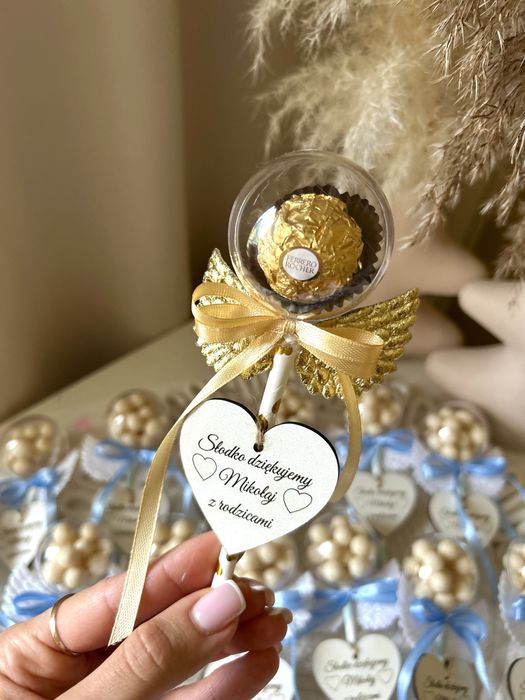 Slodkie podziękowania dla gosci Grzechotki na chrzest roczek komunie baby shower