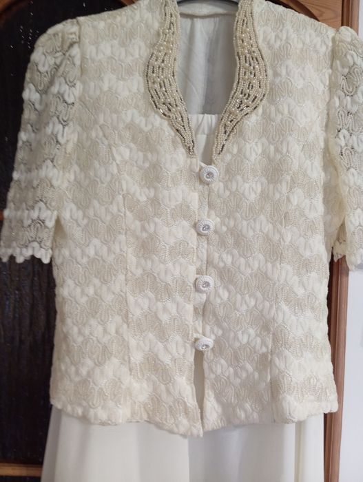 Elegancki komplet ecru żakiet + spódnica ślub, chrzciny,komunia lub wy