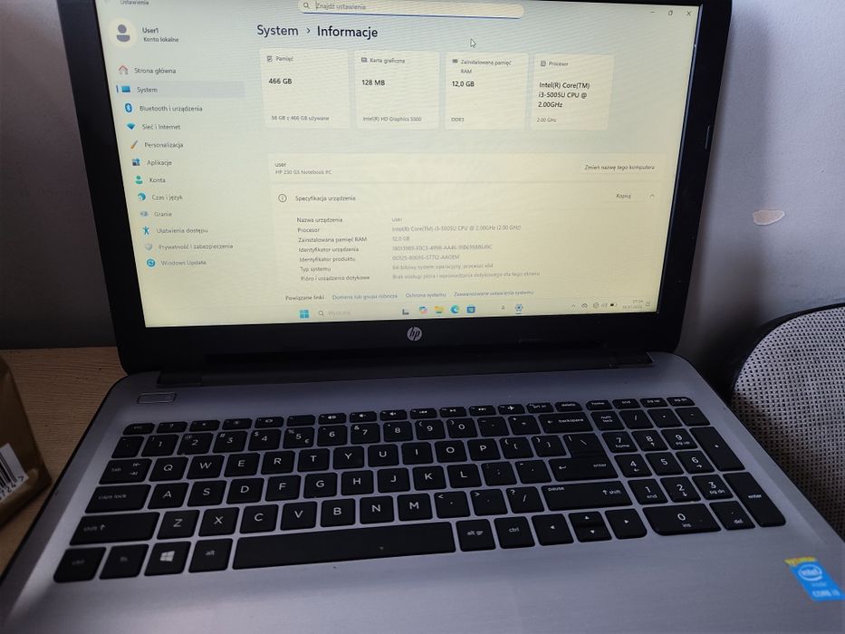 Hp250g5 laptop 12 GB ramu win 11