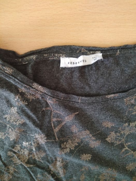 Tshirt szary w srebrne kwiaty L