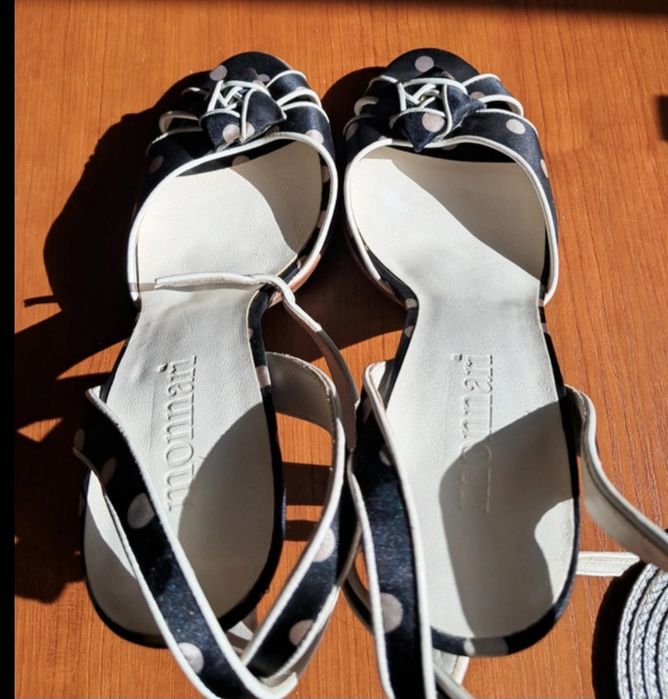 Monnari nowe retro sandały, szpilki r.38 w grochy kropki  vintage pin-up peep toe