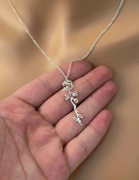 Срібне кольє з позолотою з ім'ям та квіткою, срібна прикраса, подвеска