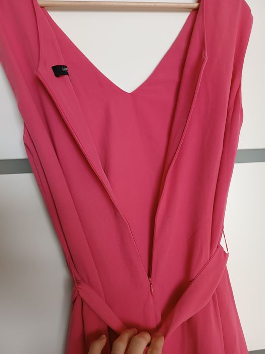 Różowa asymetryczna midi sukienka XS 34 krótszy przód dłuższy tył