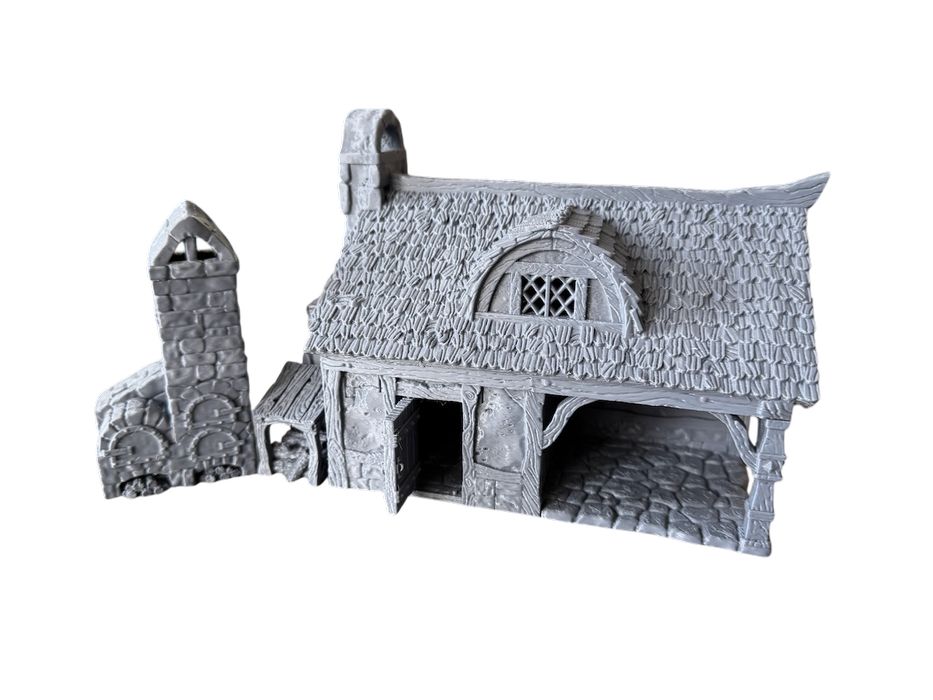 Chata piekarza z piecem i drewutnią, druk 3D do gier bitewnych