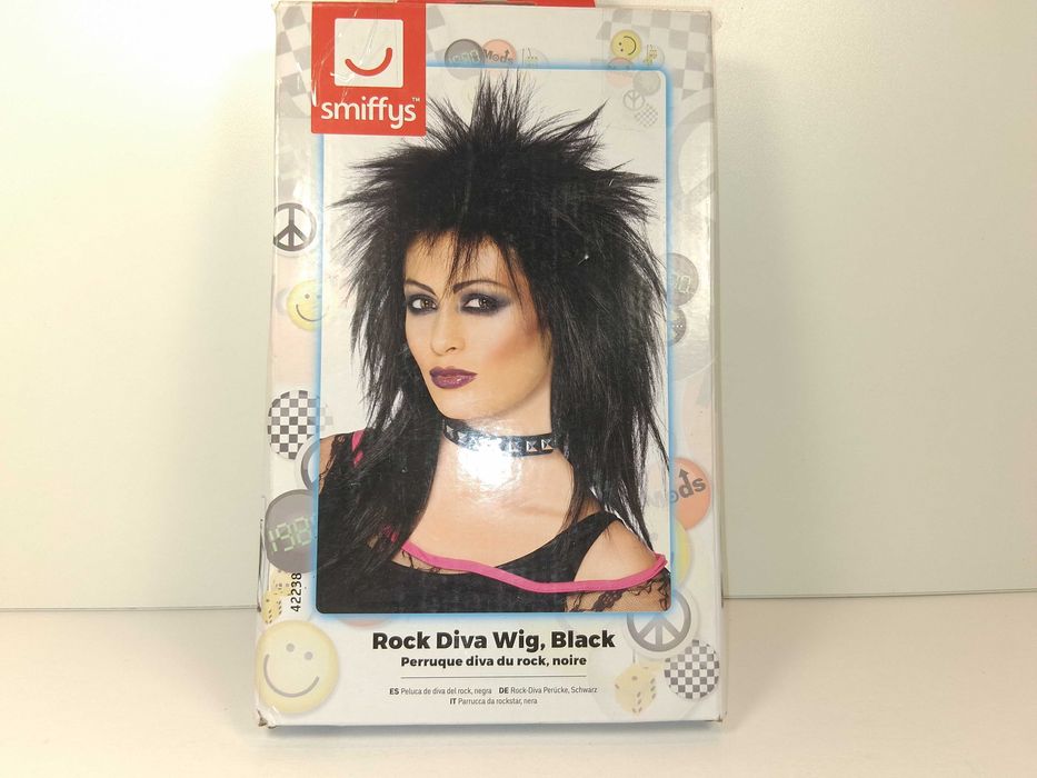 N255 Czarna Peruka Rock Diva Smiffys Lata 80 Punk Kostiumowa Damska