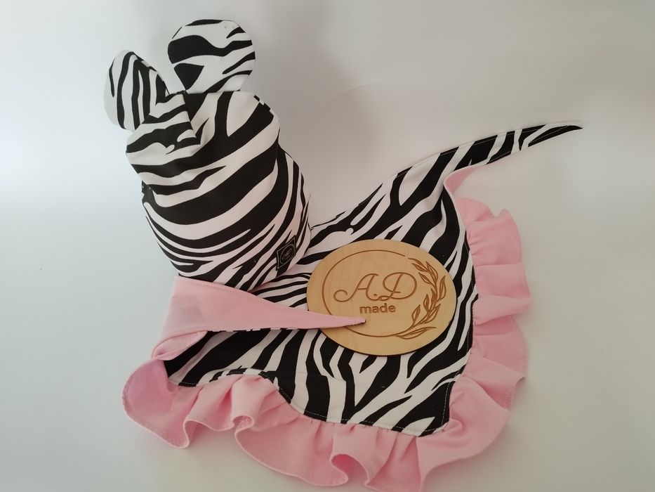 OSTATNI Komplet Czapka bawełniana Zebra uszy chustka z falbanką