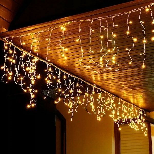 Lampki świąteczne 600 LED, sopelki, kurtyna, ciepła biel.