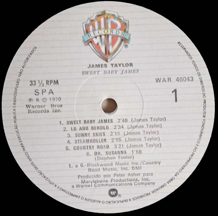 James Taylor	- - - - -	Sweet Baby James	- - - - -	LP