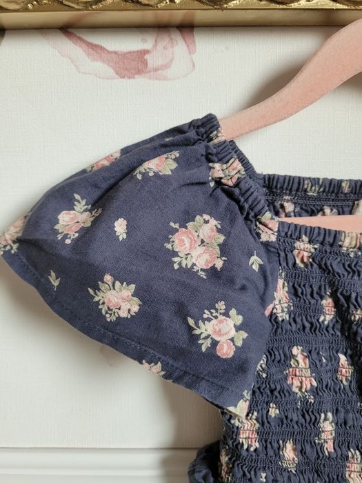 Kombinezon 92 w drobne kwiaty róże marszczona góra spodnie kuloty